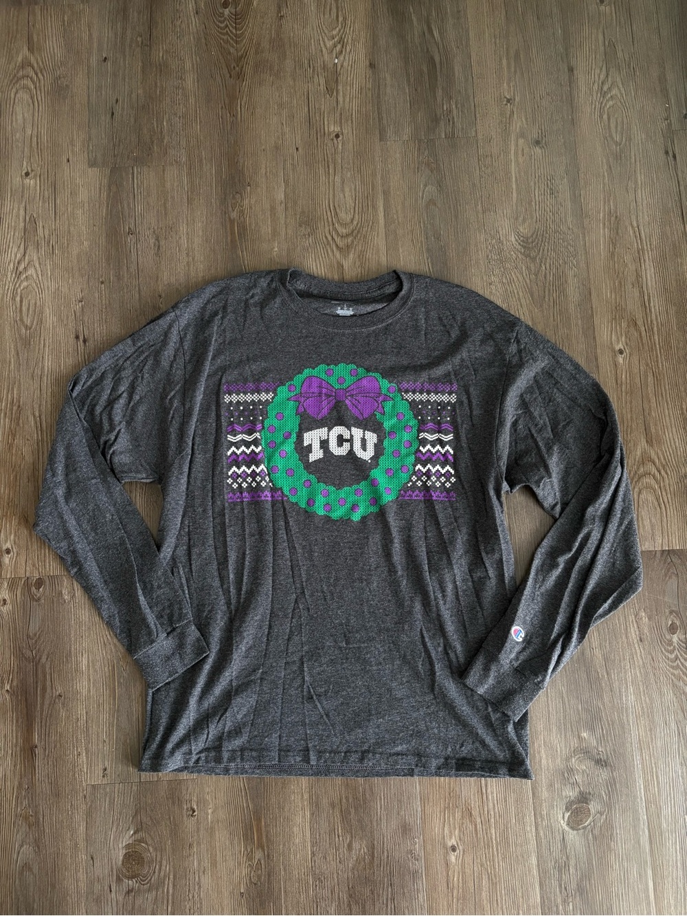 Champion Charcoal Long-Sleeve TCU Wreath Graphic Tee